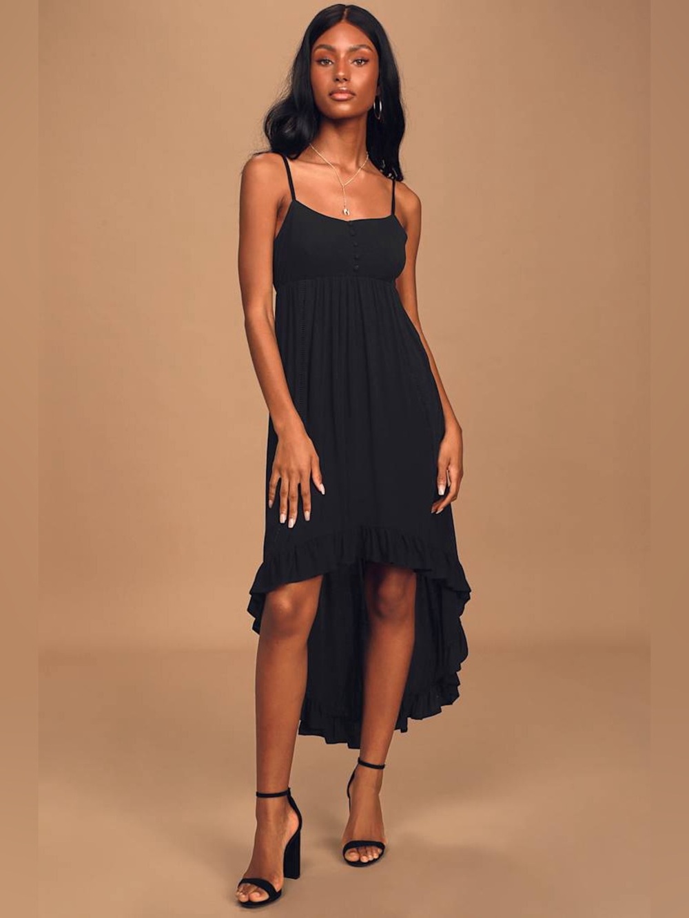 Highs and Lows Black Ruffled High-Low Maxi Dress Jack by BB Dakota